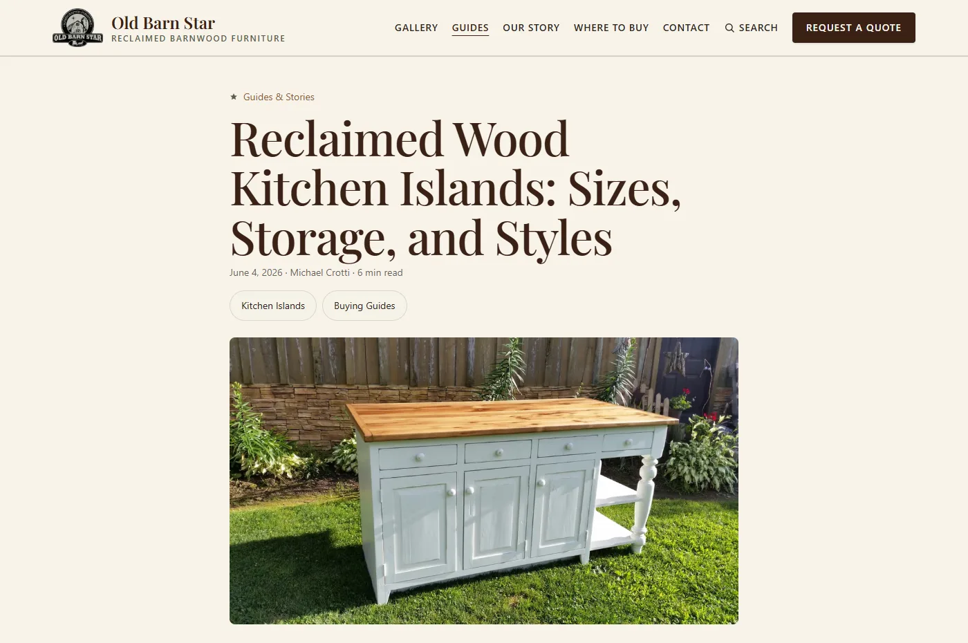 A guide on oldbarnstar.com: Reclaimed Wood Kitchen Islands, Sizes, Storage, and Styles